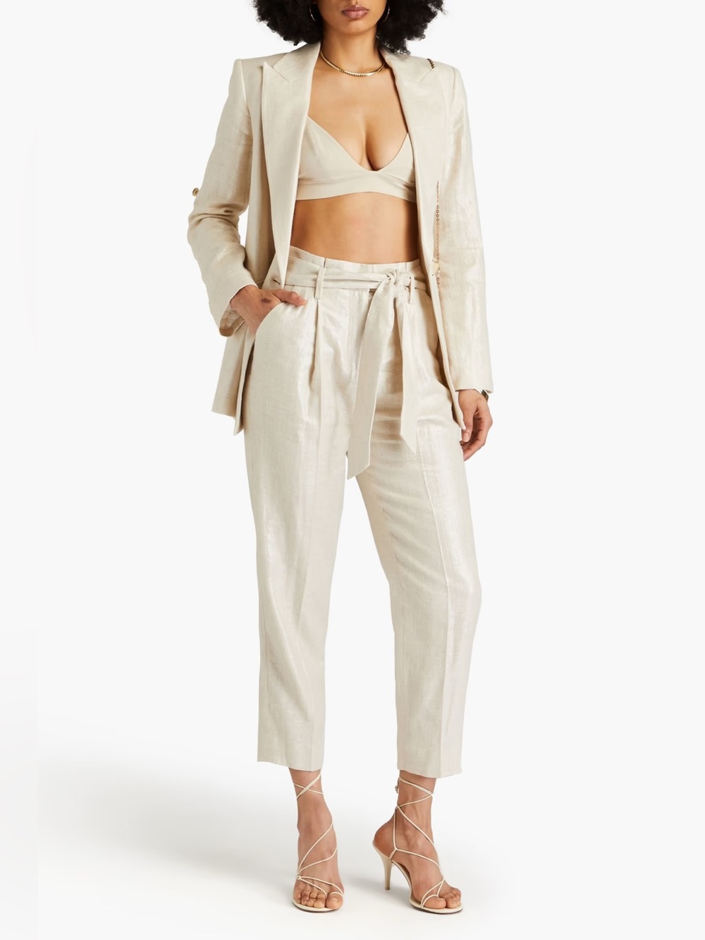 NWT Veronica Beard Zelly Pant tie waist metallic silver sz 4